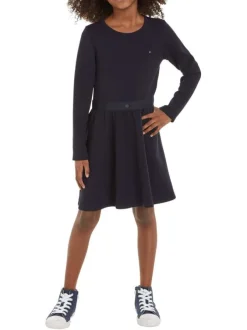 Robe courte marine avec coupe patineuse un col rond et à manches longues