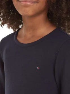 Robe courte marine avec coupe patineuse un col rond et à manches longues