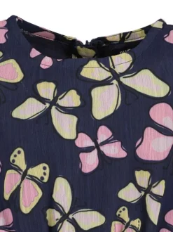 Robe courte marine imprimée coupe ajustée avec un col rond et sans manches