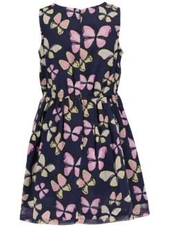 Robe courte marine imprimée coupe ajustée avec un col rond et sans manches