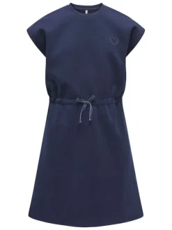Robe courte marine unie pourvue d'une coupe évasée et d'un col rond