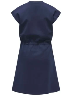 Robe courte marine unie pourvue d'une coupe évasée et d'un col rond