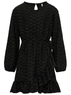 Robe courte nuit en lurex à coupe ample col rond et à manches longues