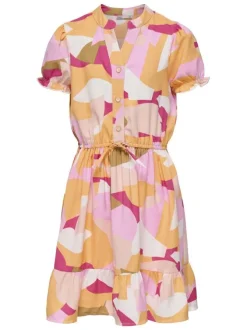 Robe courte pêche à imprimé camouflage à coupe cintrée, col v et manches courtes