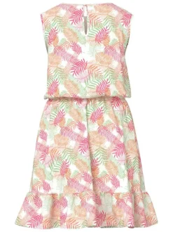 Robe courte sans manches blanche imprimée multicolore avec une coupe ajustée