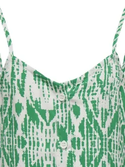 Robe courte verte imprimée coupe droite col v et à manches à bretelles