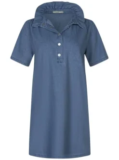 Robe en jean courte en coton indigo unie avec une coupe ample