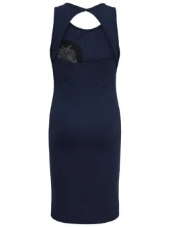 Robe longue en coton biologique marine unie pourvue d'une coupe ajustée