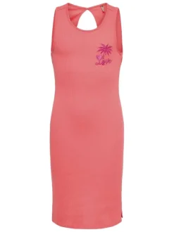 Robe longue en coton biologique corail unie pourvue d'une coupe ajustée