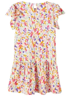 Robe multicolore imprimé abstrait avec une coupe regular fit et un col rond