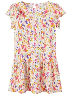 Robe multicolore imprimé abstrait avec une coupe regular fit et un col rond