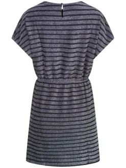 Robe anthracite à rayures irrisées et col ras du cou