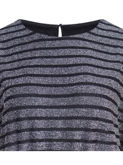 Robe anthracite à rayures irrisées et col ras du cou