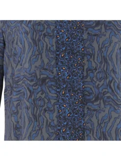 Robe BIRD bleue rayures zébrées coupe droite col v