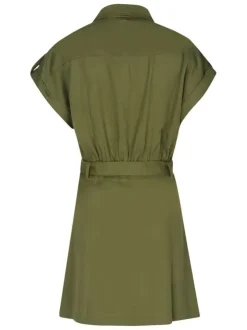 Robe chemise courte kaki unie avec une coupe ajustée et une ceinture