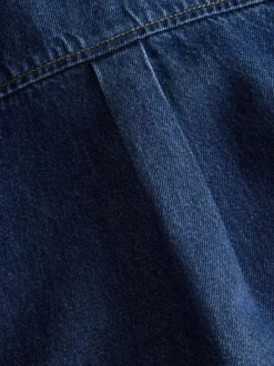 Robe courte Amara en coton bleue pourvue d'un col chemise boutonné