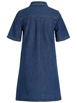Robe courte Amara en coton bleue pourvue d'un col chemise boutonné