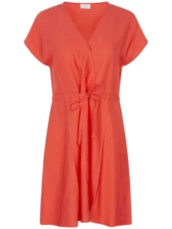 Robe courte Ariane rouge unie à coupe évasée col v et à manches courtes