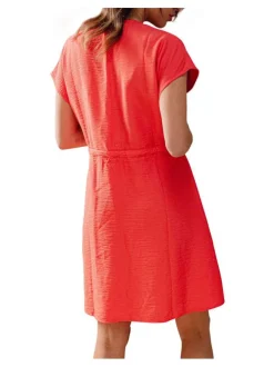 Robe courte Ariane rouge unie à coupe évasée col v et à manches courtes