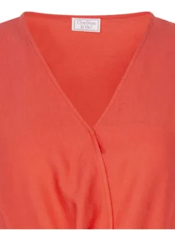 Robe courte Ariane rouge unie à coupe évasée col v et à manches courtes