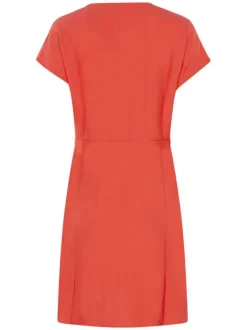 Robe courte Ariane rouge unie à coupe évasée col v et à manches courtes