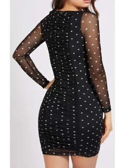 Robe courte avec imprimé micro pois et détail smockée pour femme Noir coupe moulante