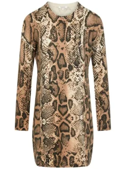 Robe courte beige imprimé python avec une coupe droite à col rond