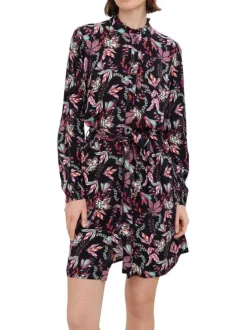 Robe courte black imprimée floral à coupe ajustée et col v