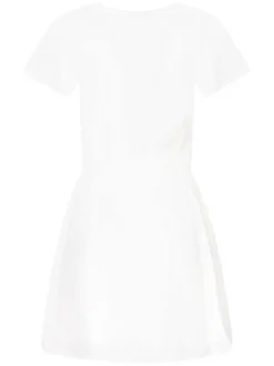 Robe courte blanche unie à coupe évasée col v et à manches courtes