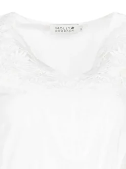 Robe courte blanche unie à coupe évasée col v et à manches courtes