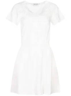Robe courte blanche unie à coupe évasée col v et à manches courtes