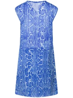 Robe courte bleue électrique imprimée peau de serpent avec une coupe droite
