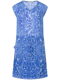 Robe courte bleue électrique imprimée peau de serpent avec une coupe droite