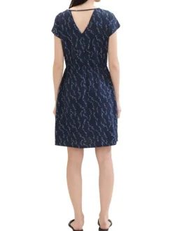 Robe courte bleue marine à imprimé liberty avec cordon de serrage à la taille