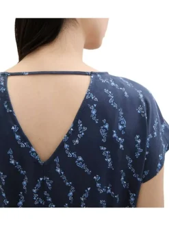 Robe courte bleue marine à imprimé liberty avec cordon de serrage à la taille