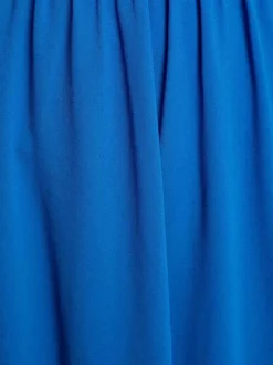 Robe courte bleu électrique unie avec une coupe droite et un col v