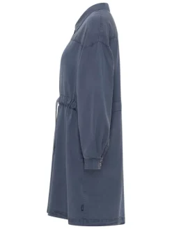 Robe courte Bodie indigo unie à coupe droite, col à revers et à manches longues
