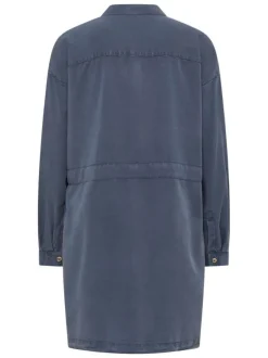 Robe courte Bodie indigo unie à coupe droite, col à revers et à manches longues