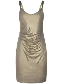 Robe courte à bretelles or irisée coupe moulante col v
