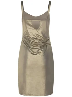 Robe courte à bretelles or irisée coupe moulante col v