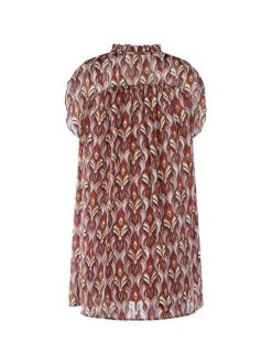 Robe courte brique pour femme avec imprimé plume de paon coupe large
