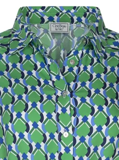 Robe courte chemise Sixtime verte imprimé abstrait avec une coupe évasée fluide