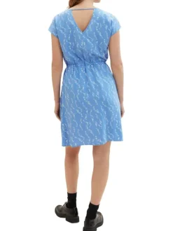 Robe courte ciel imprimée coupe cintrée col rond et à manches courtes