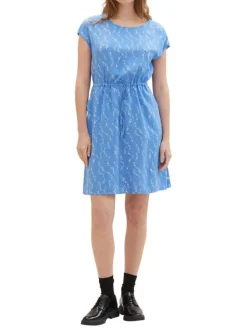 Robe courte ciel imprimée coupe cintrée col rond et à manches courtes