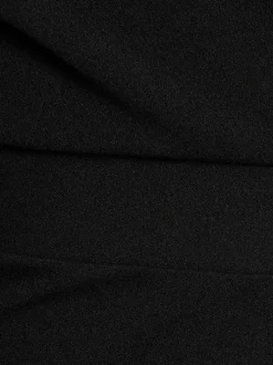 Robe courte croisée noire unie à coupe ajustée avec col v et manches longues