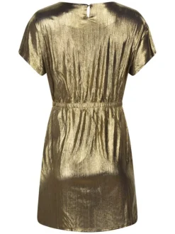 Robe courte dorée avec une coupe droite un col rond et des manches courtes