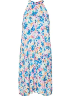 Robe courte à encolure américaine multicolore imprimé abstrait et coupe droite