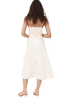 Robe courte en coton beige à motifs pourvue d'une coupe évasée
