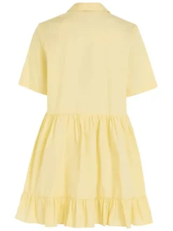 Robe courte en coton biologique jaune unie à coupe babydoll et col italien