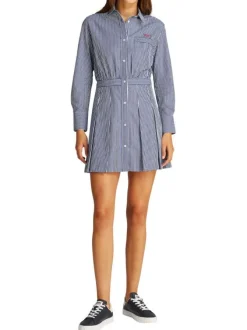 Robe courte en coton biologique marine rayé à coupe cintrée et col français